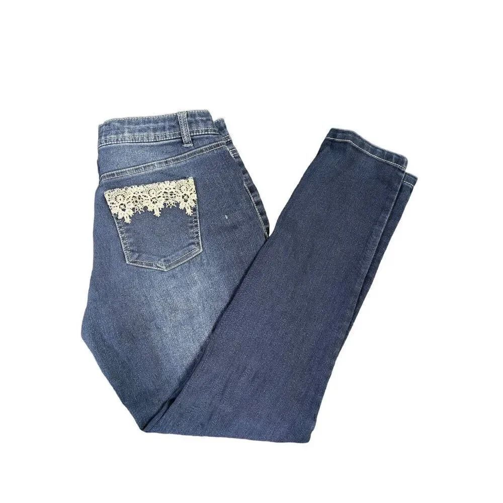 Bongo Girls Blue Jeggings with Lace Detail on Back Pockets women's 14 1/2